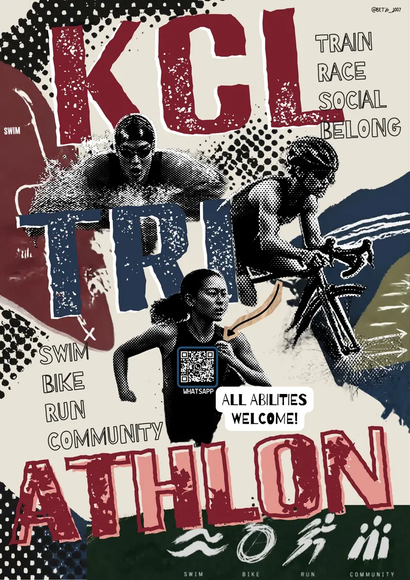 KCL Triathlon poster in burgundy and navy.