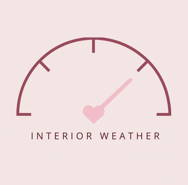Interior Weather logo: a barometer arc whose needle ends in a heart.