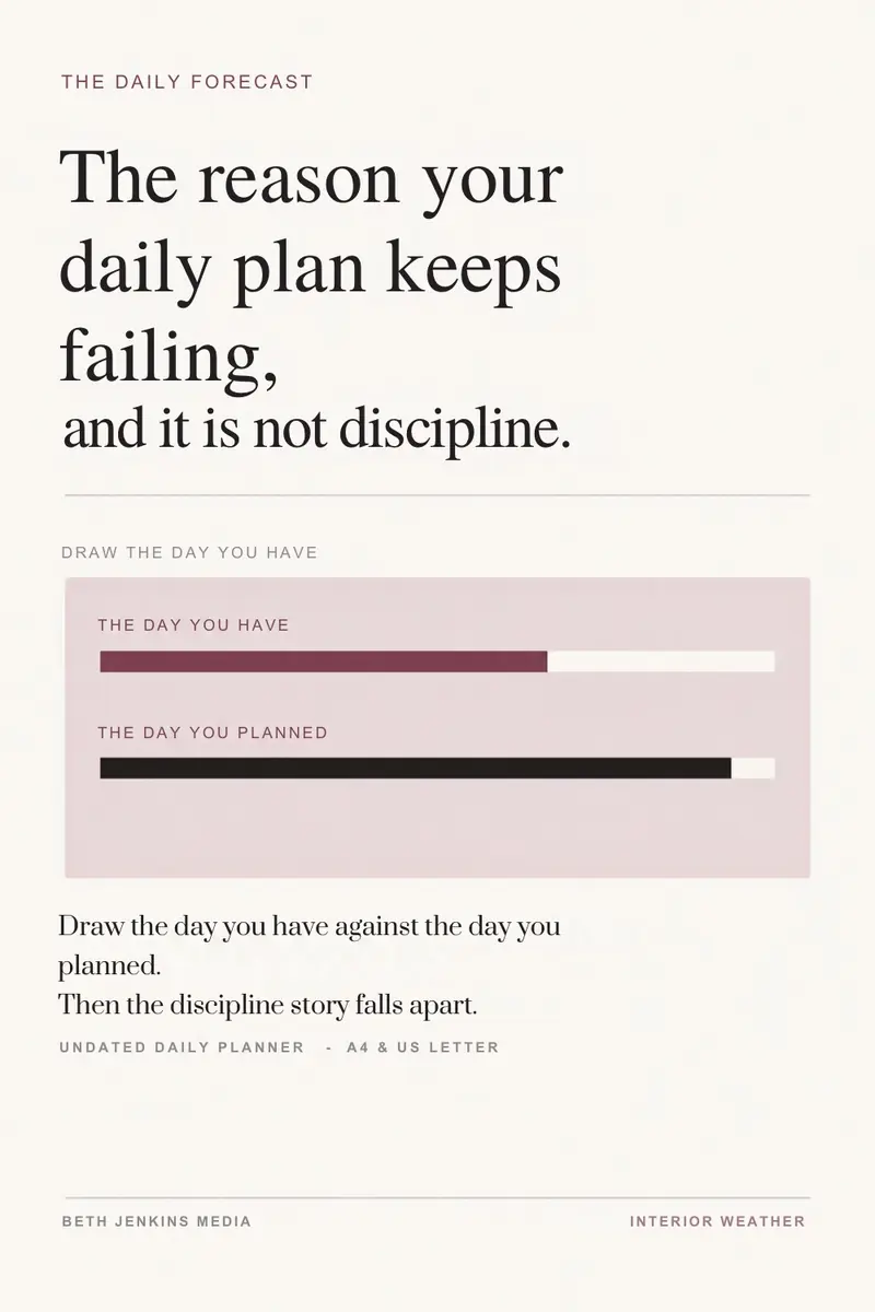 Pinterest pin: The reason your daily plan keeps failing, and it is not discipline.