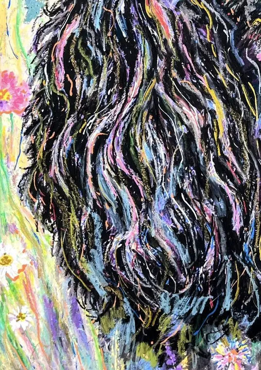 Close-up of the pastel surface: Buddy · the eye