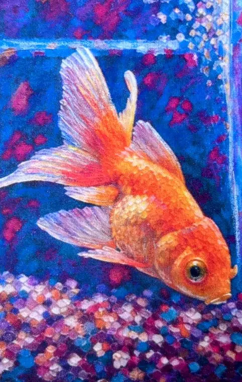 Close-up of the pastel surface: Goldy · scales and fins