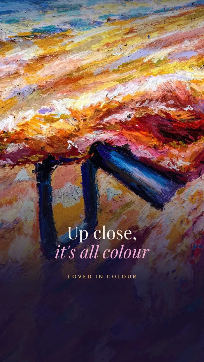 Story graphic: a close-up of pastel texture with the words Up close, it’s all colour.